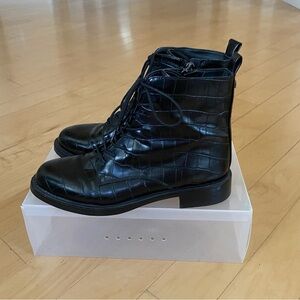 Sam Edelman Nina Black Crocodile Pattern Combat Boots